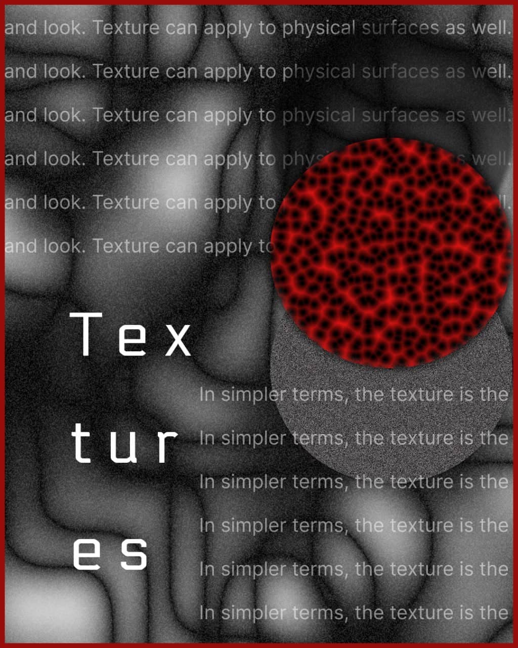 Textures: типографическая композиция с чёрно-белой и красной фактурой